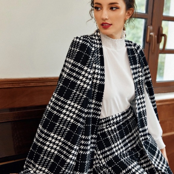 SHEIN Plaid Cape Blazer - Black & White - Size Small - Picture 1 of 8